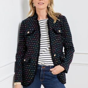 Talbots Women's Midnight Sparkle Tweed Lady Jacket in Navy
